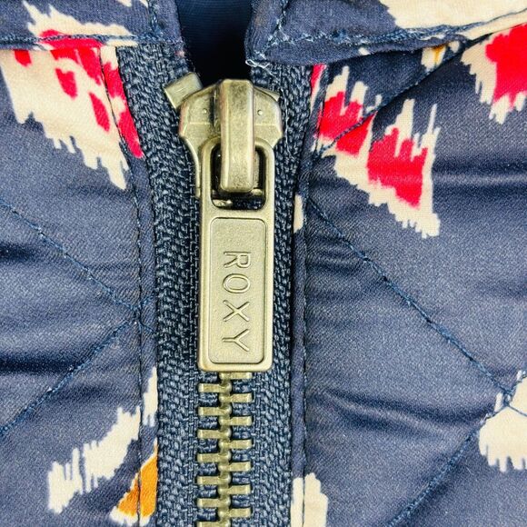 Y2K Roxy quilted jacket S Ikat mixed print boho blue pink full zip Patchwork - Picture 4 of 14